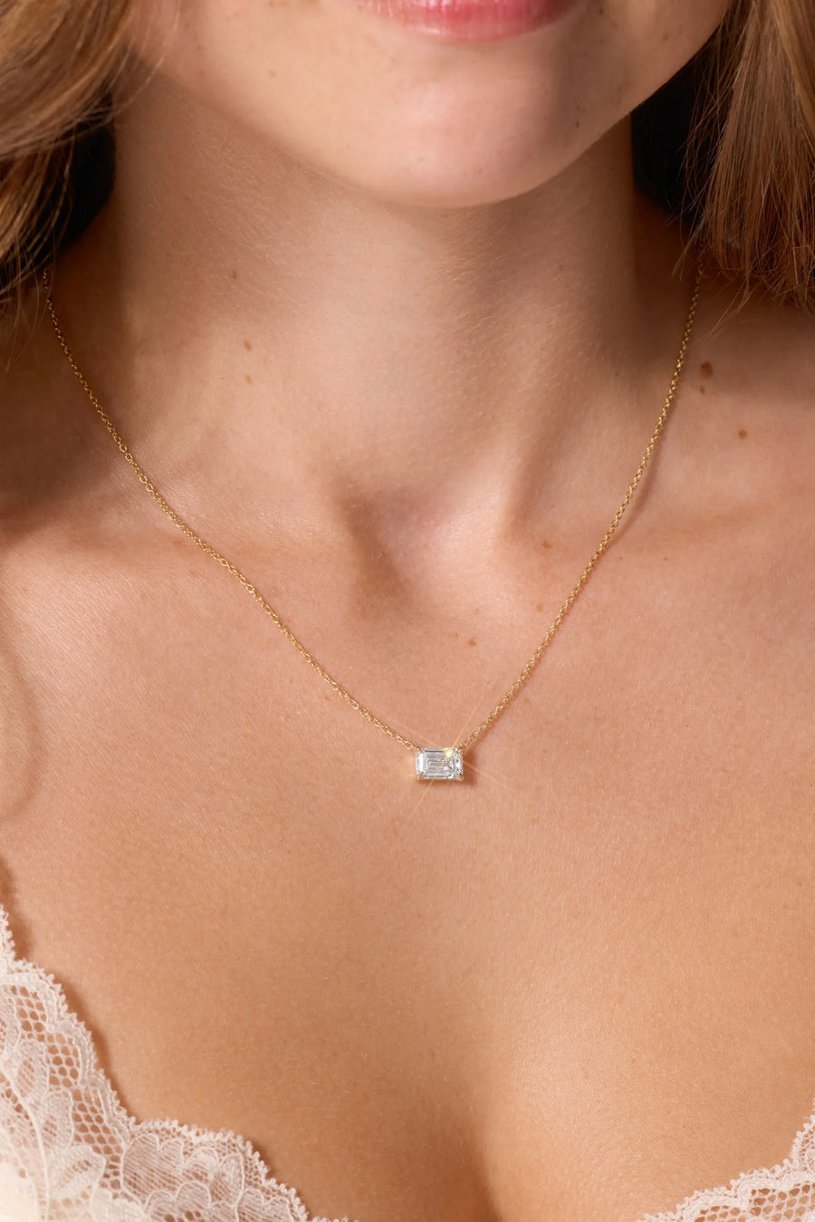 Emerald Lab-grown Diamond Solitaire East-West Pendant