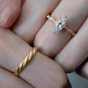 Marquise Brilliant Cut Lab Diamond Braided Ring+Woven Pattern Male Ring | Customized Wedding Couple's Ring set