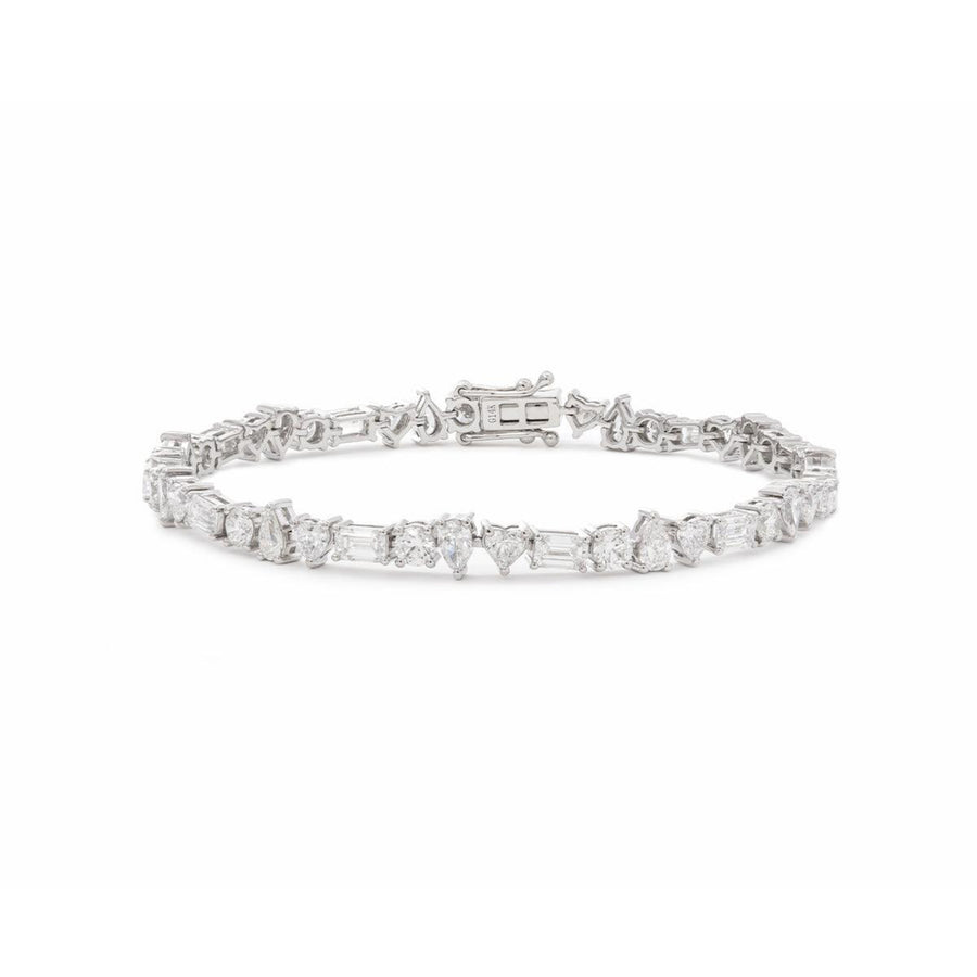 Lab-grown diamond tennis bracelet, adorned with four different diamond shapes.