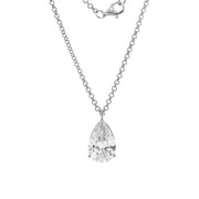 A pendant set with 6-carat pear-shaped lab-grown diamonds, featuring a three-prong setting and a Rollo chain.