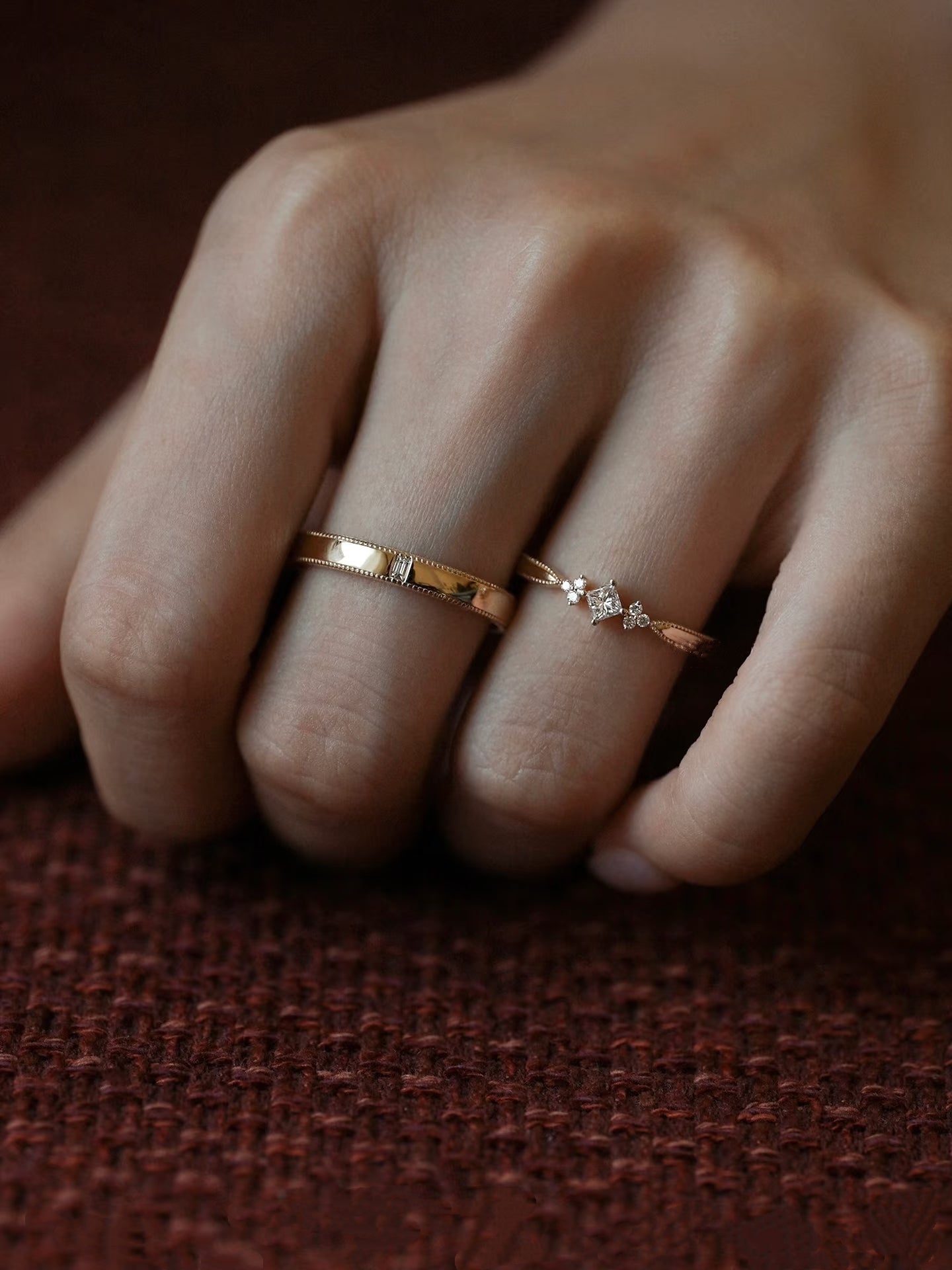 Princess Cut Lab Diamond Ring Band + Male Ring Band | Customized Wedding Couple's Ring Set