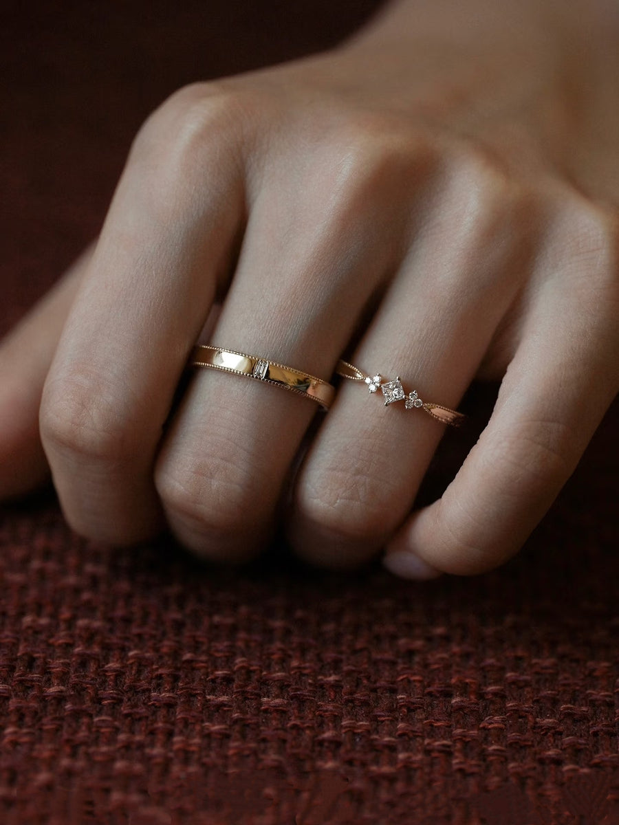 Princess Cut Lab Diamond Ring Band + Male Ring Band | Customized Wedding Couple's Ring Set