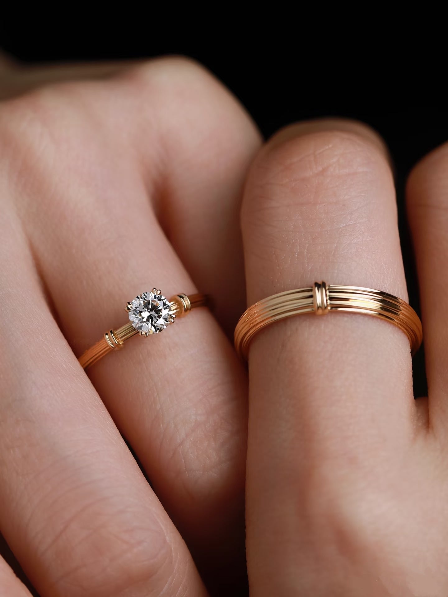 Round Cut Lab Diamond Ring + Male Ring Band | Customized Wedding Couple's Ring Set