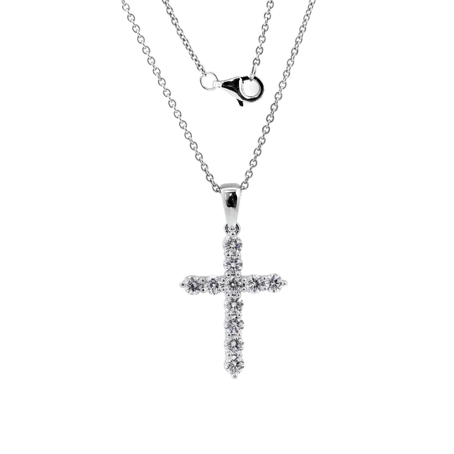 Round lab-grown diamond cross pendant necklace