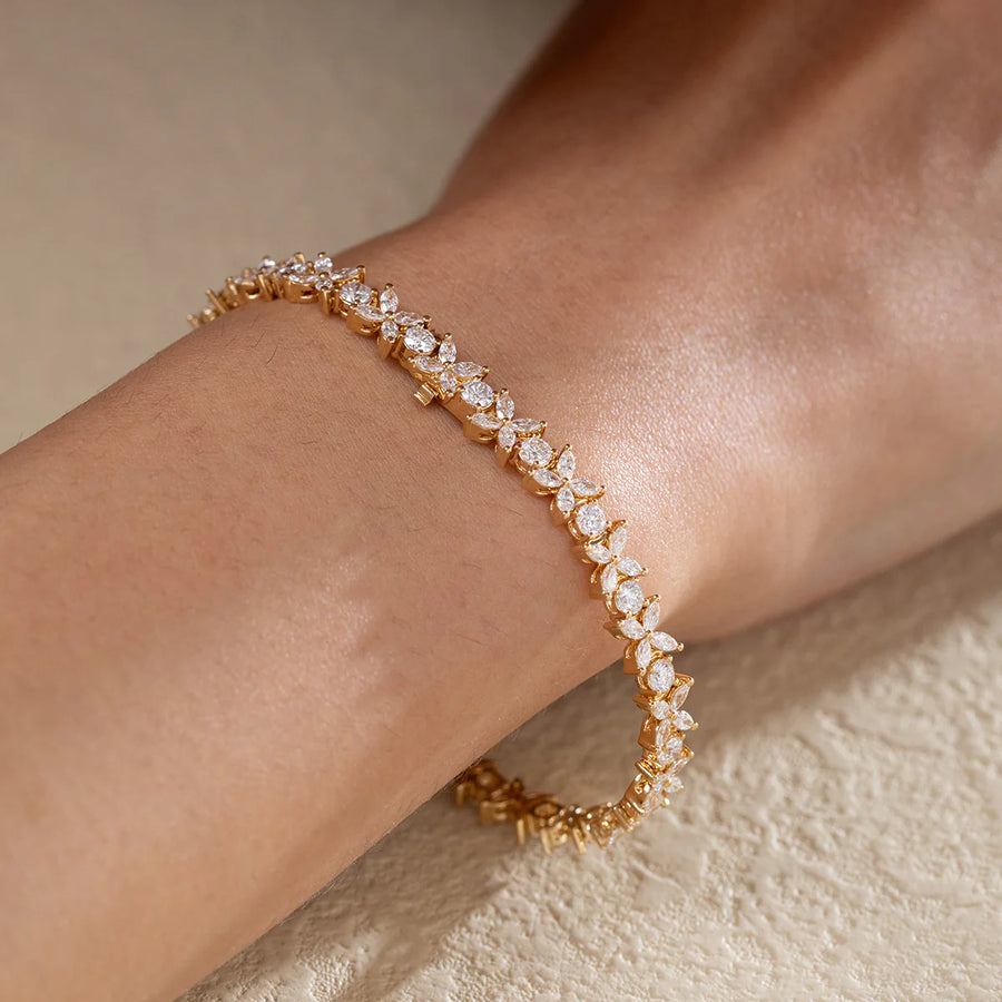 Marquise-cut and round-cut lab-grown diamond floral tennis bracelet