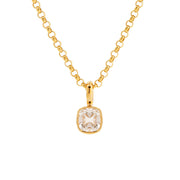 Old mine-cut laboratory-grown diamond 1-carat bezel-set pendant necklace with beaded chain.