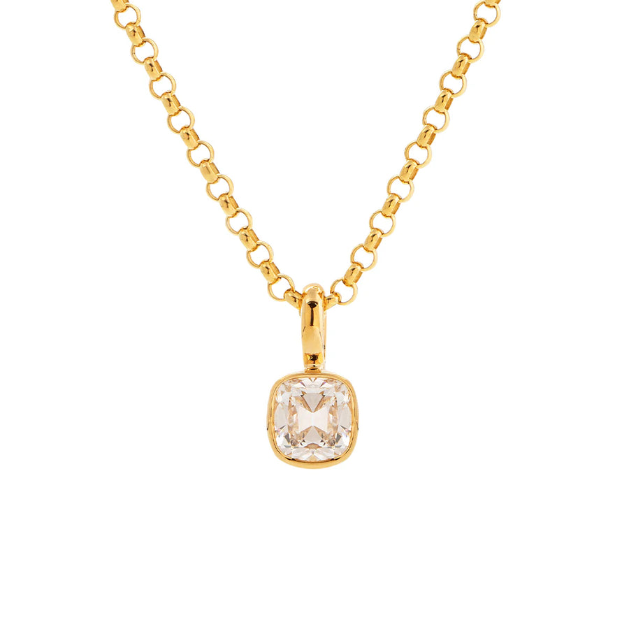 Old mine-cut laboratory-grown diamond 1-carat bezel-set pendant necklace with beaded chain.