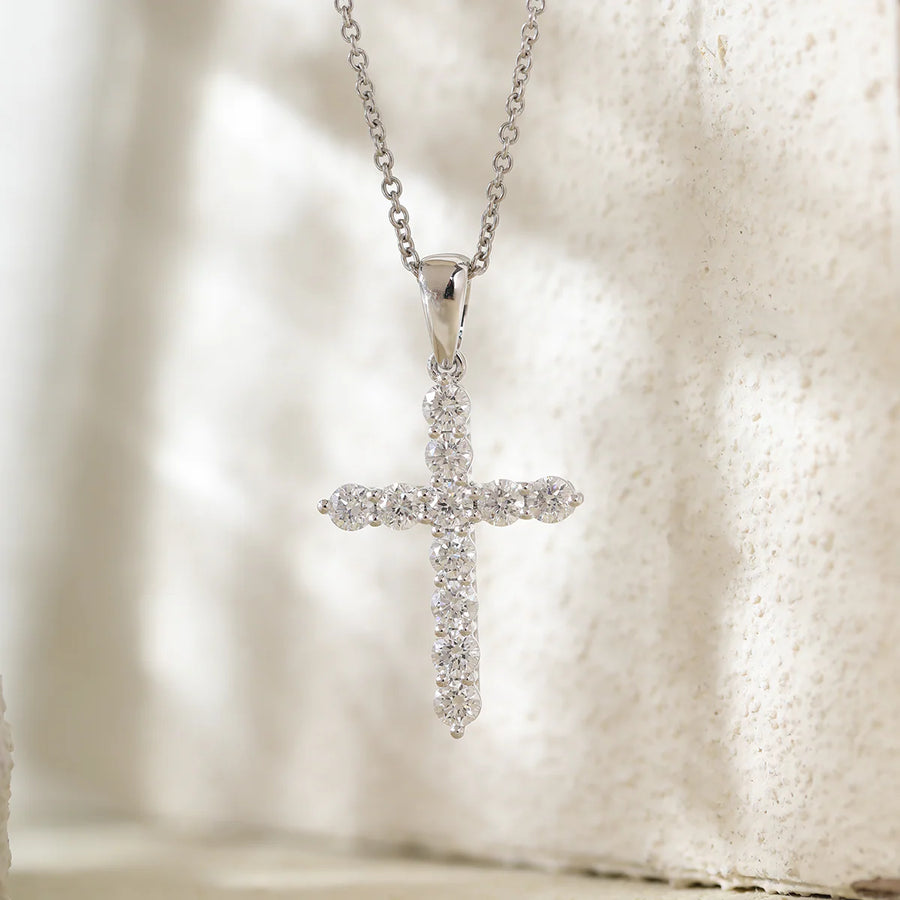 Round lab-grown diamond cross pendant necklace