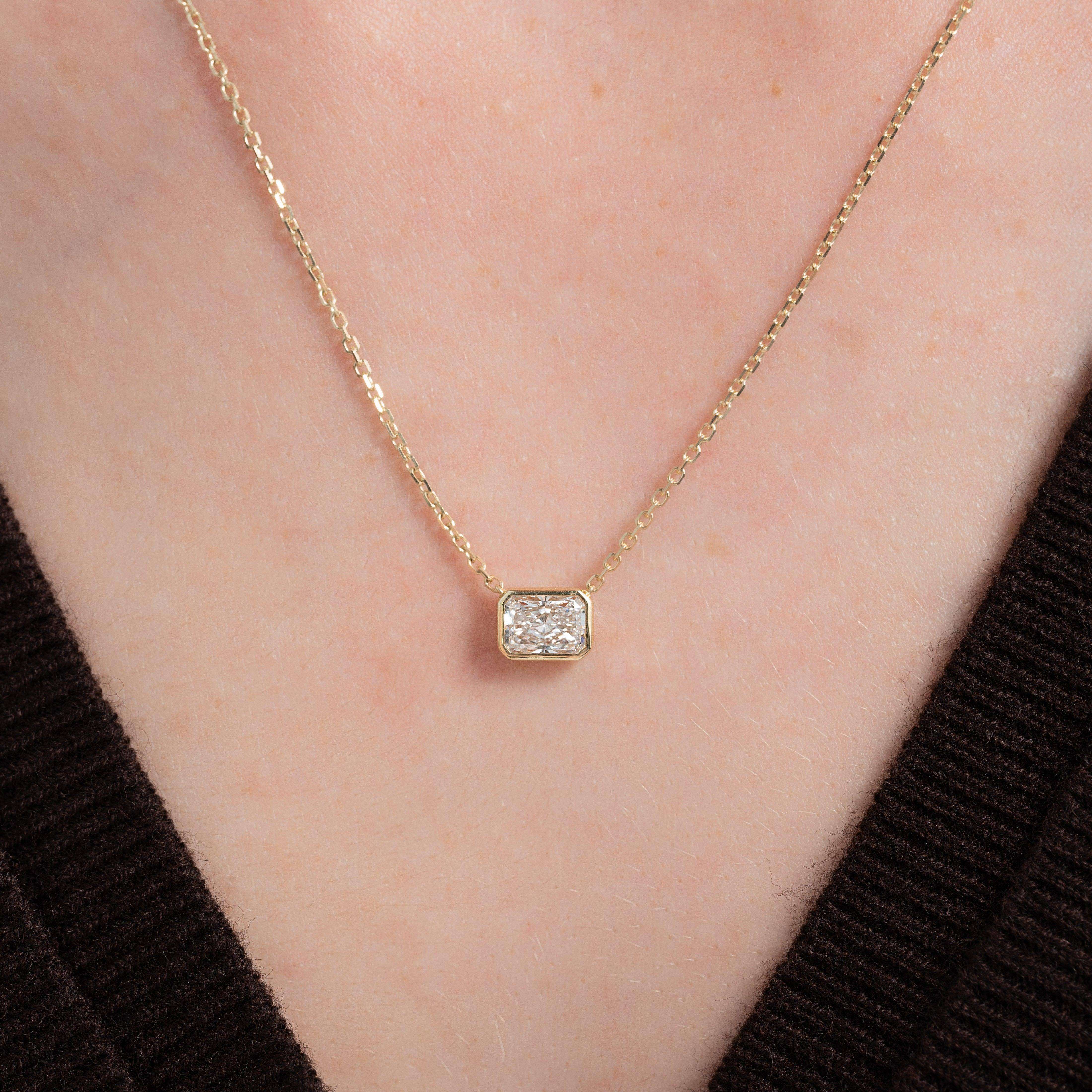 Radiant Brilliant Cut Lab Grown Diamond  Bezel Pendant