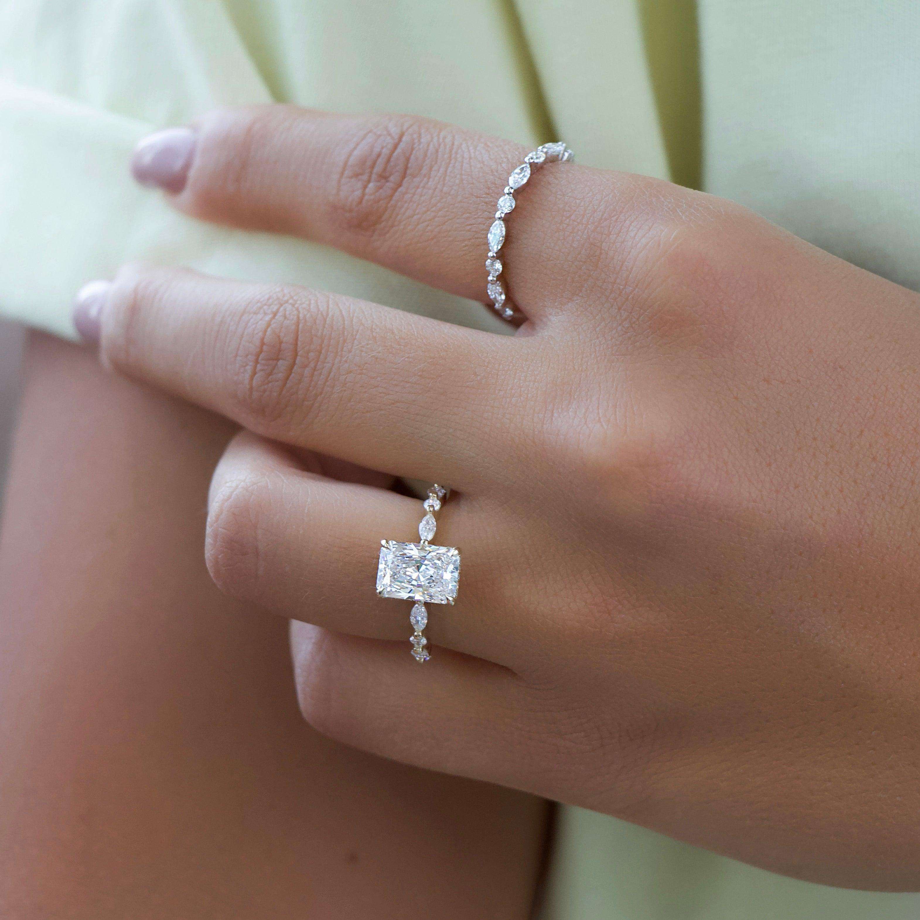 A dazzling single-Radiant lab-grown diamond engagement ring