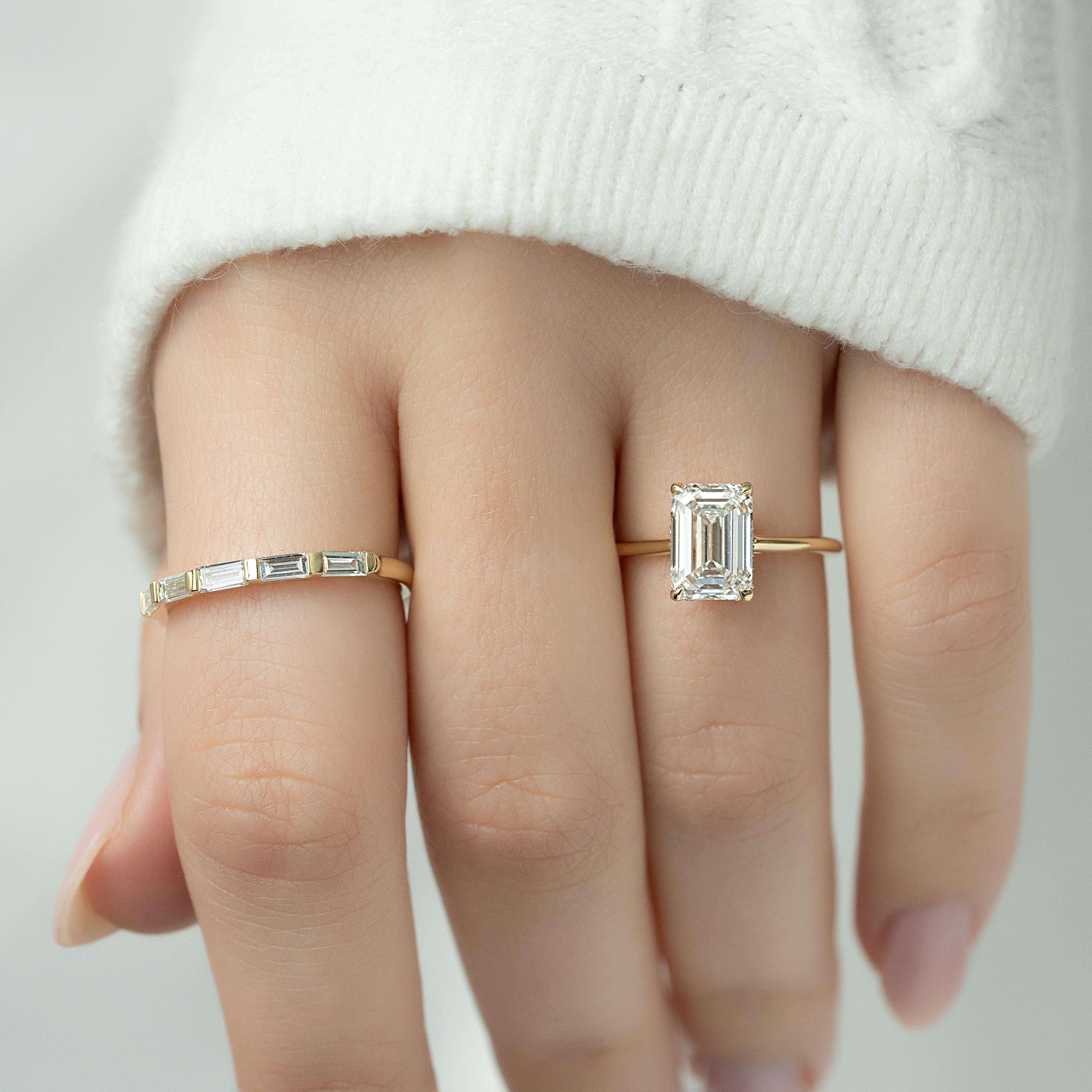 Emerald Solitaire Lab-Grown Diamond Engagement Ring