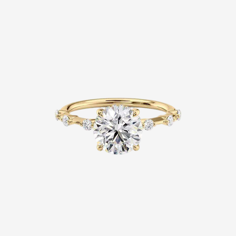 Round brilliant cut lab-grown diamond Yellow Gold Engagement Ring