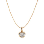 14K gold necklace with a 2-carat heart-shaped lab-grown diamond pendant, bezel setting.
