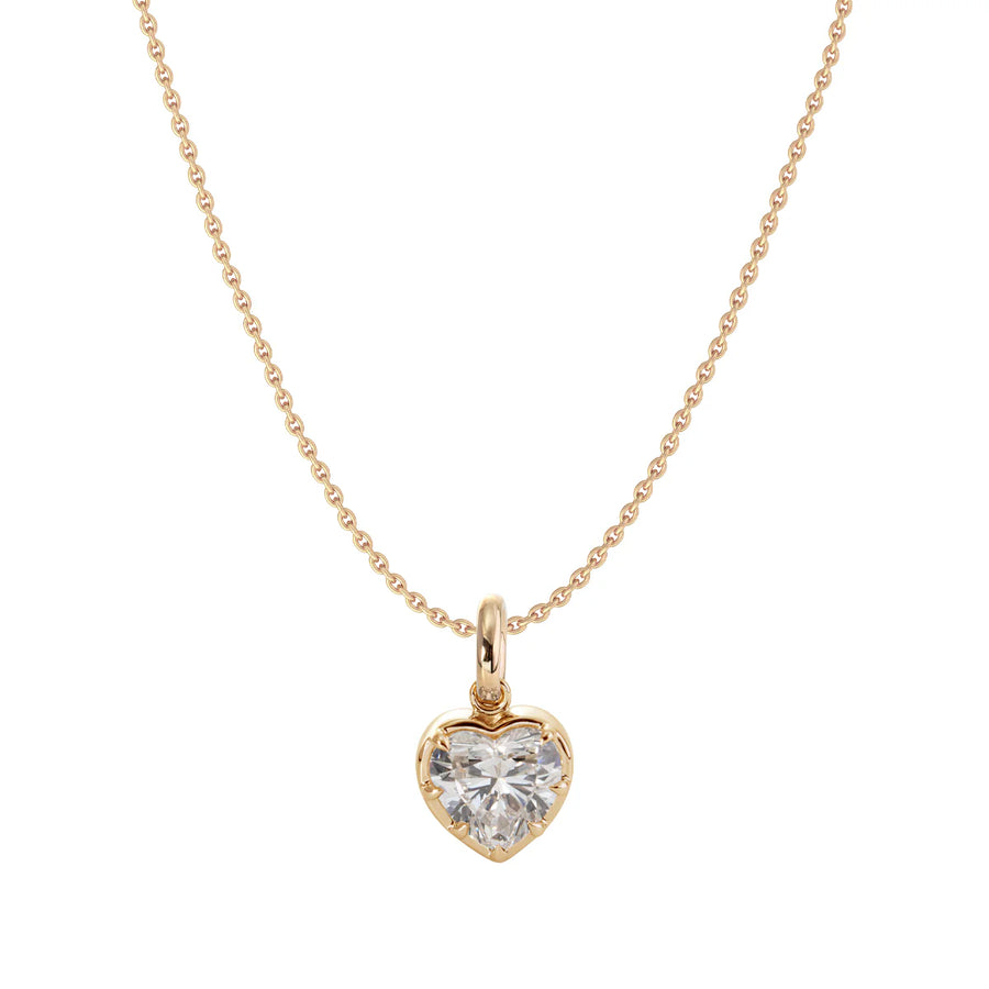 14K gold necklace with a 2-carat heart-shaped lab-grown diamond pendant, bezel setting.