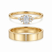 Emerald Cut Lab Diamond Ring + Male Ring Band | Customized Wedding Couple's Ring Set