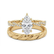 Marquise Brilliant Cut Lab Diamond Braided Ring+Woven Pattern Male Ring | Customized Wedding Couple's Ring set