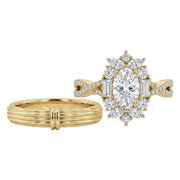 Oval Brilliant Cut Lab Diamond Braided Ring+Stria Male Ring | Customized Wedding Couple's Ring Set