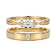 Princess Cut Lab Diamond Ring Band + Male Ring Band | Customized Wedding Couple's Ring Set